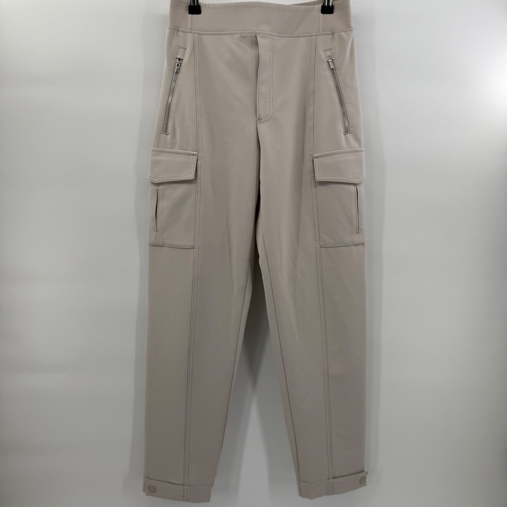 Athleta Women Tan High Rise Tapered Cargo Pants Size 2‎ Zipper Pockets Snap Cuff